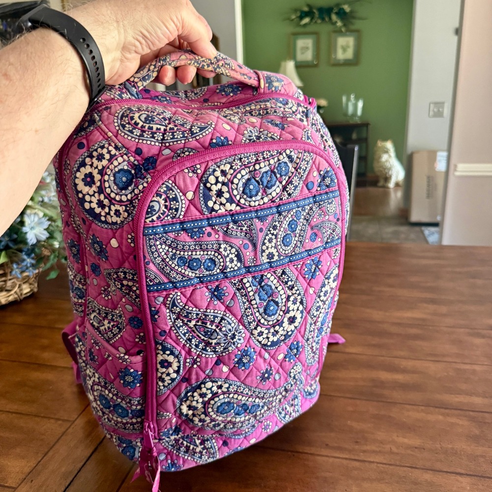 Vera Bradley Pink Blue Paisley Quilted Cotton Backpack School Travel Bag